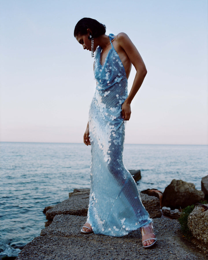 Naline™ | Sequin Halter Maxi Dress