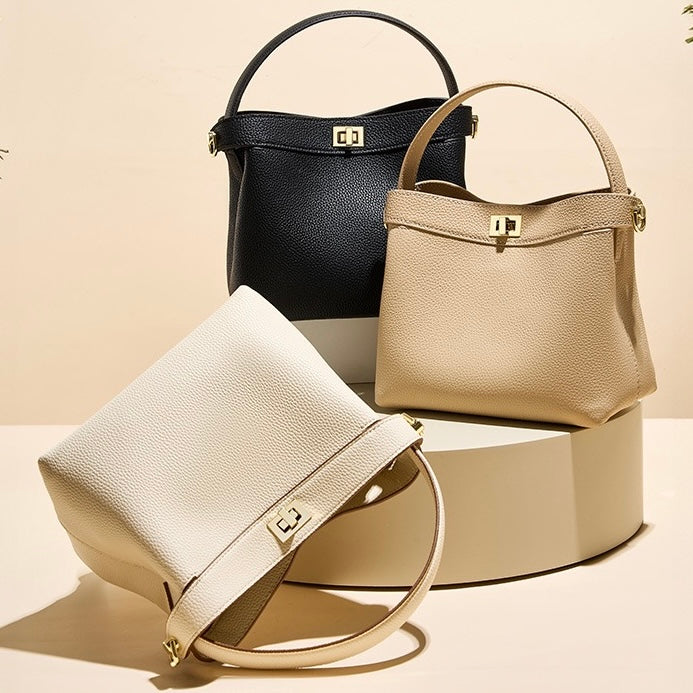 Women’s Genuine Leather Minimalist Bucket Bag
