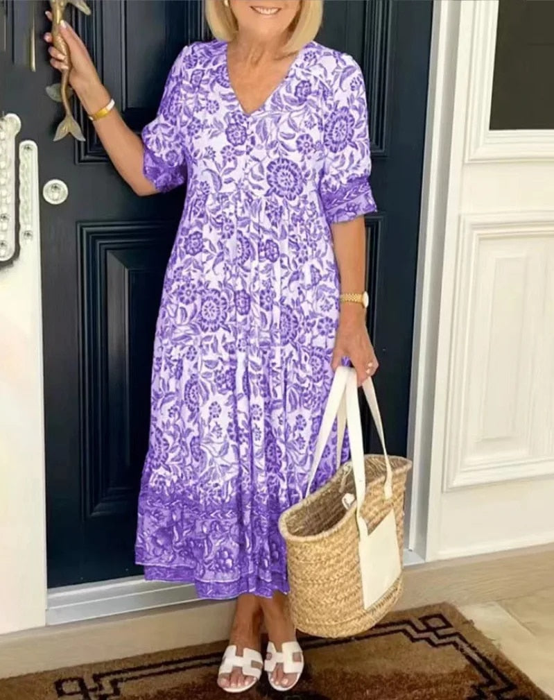 Luna - Elegant Floral Dresses with V-Neck