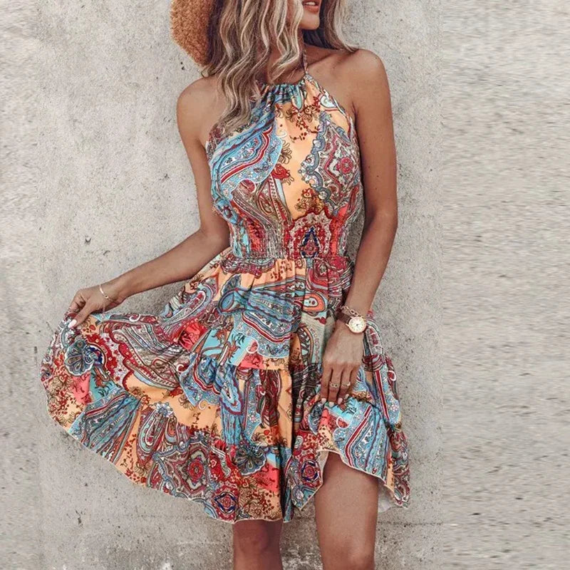 Marlowe - Colorful Bohemian Midi Dress with V-Neck