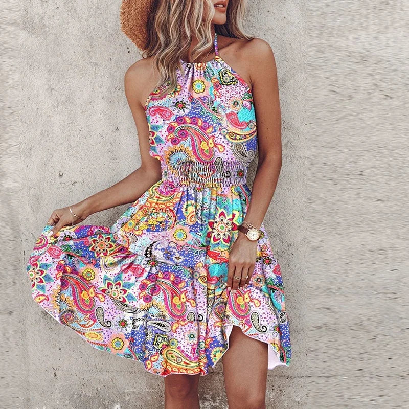 Marlowe - Colorful Bohemian Midi Dress with V-Neck