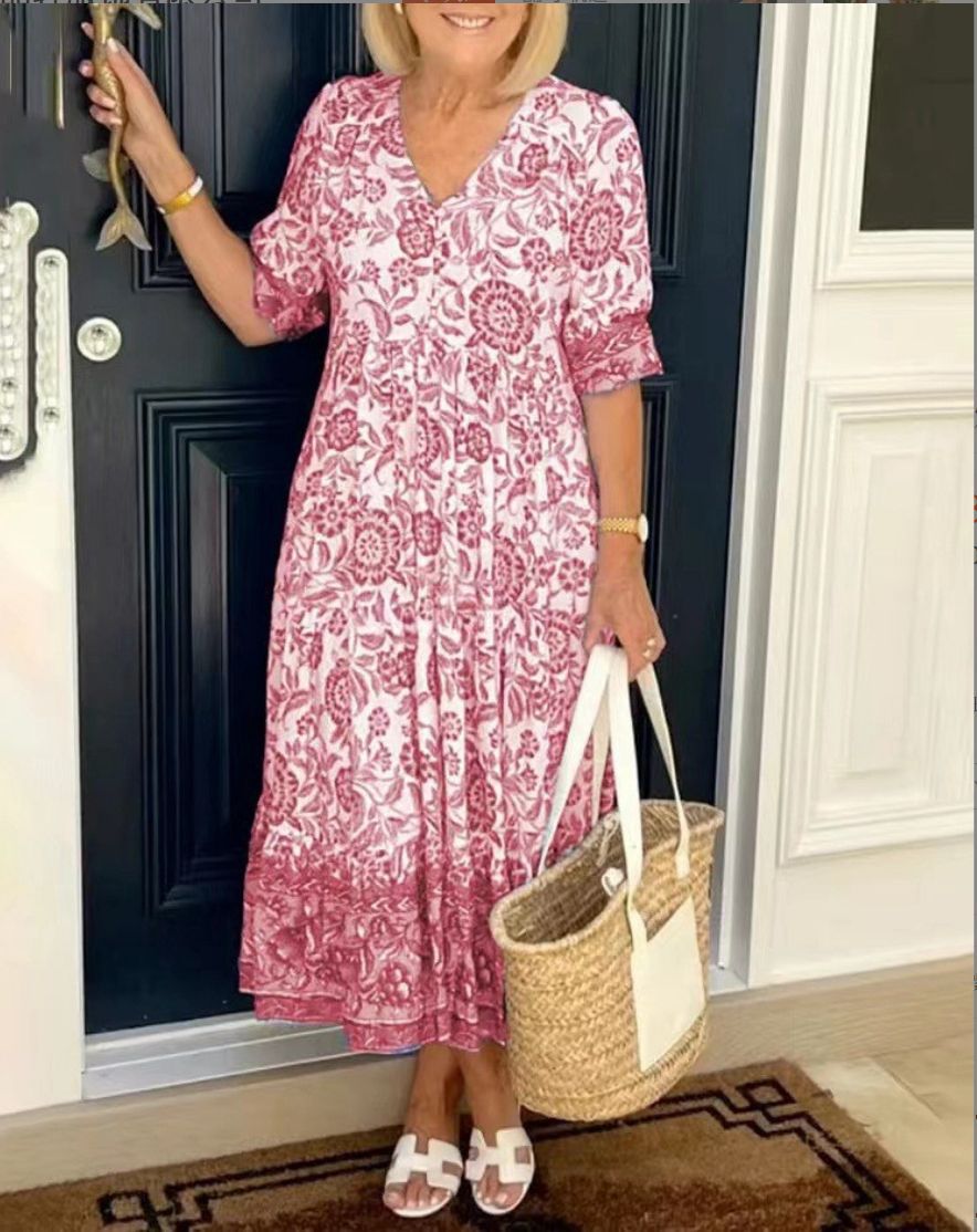 Luna - Elegant Floral Dresses with V-Neck