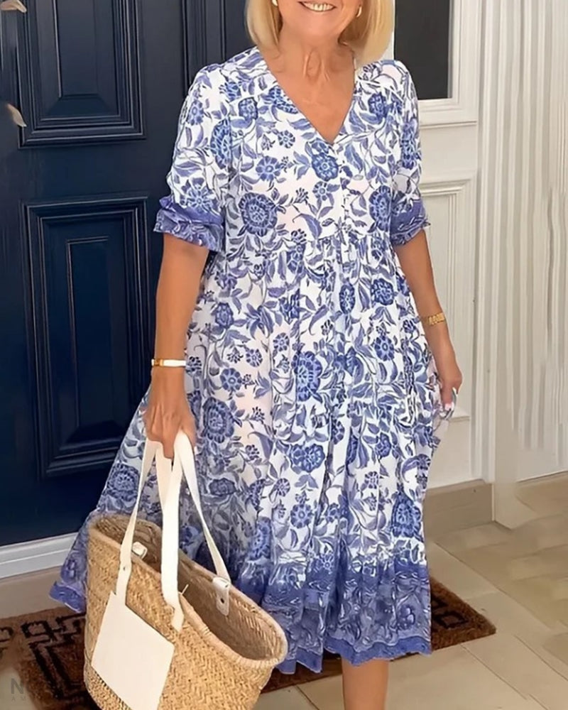 Luna - Elegant Floral Dresses with V-Neck