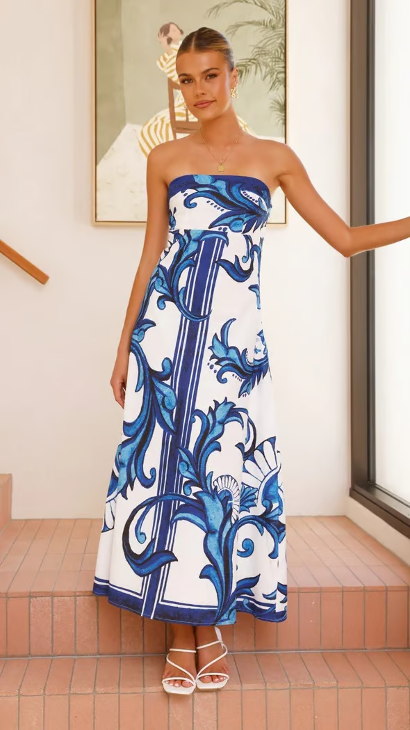 Iris - Vintage Printed Long Tube Dresses