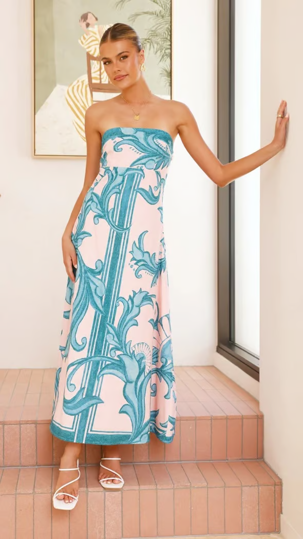 Iris - Vintage Printed Long Tube Dresses