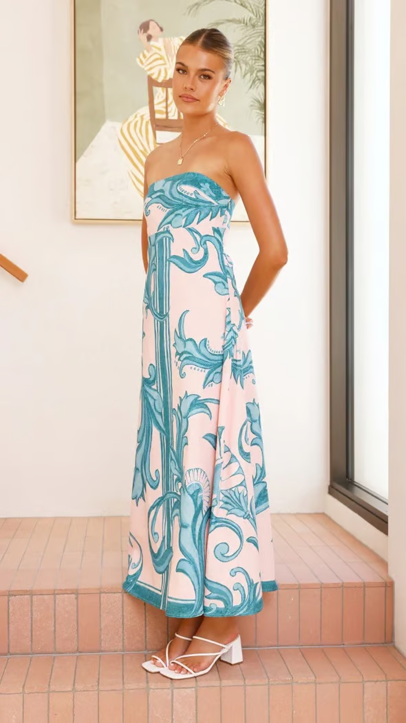 Iris - Vintage Printed Long Tube Dresses