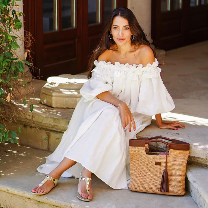 Sofia - Dress with Exposed Shoulders in Linen