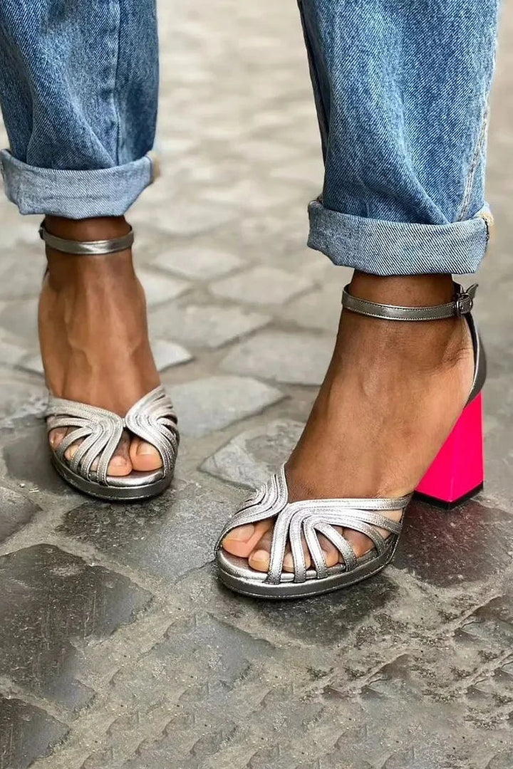 LUMA | Elegant Metallic Sandal with Fluorescent Heel for a Unique Style