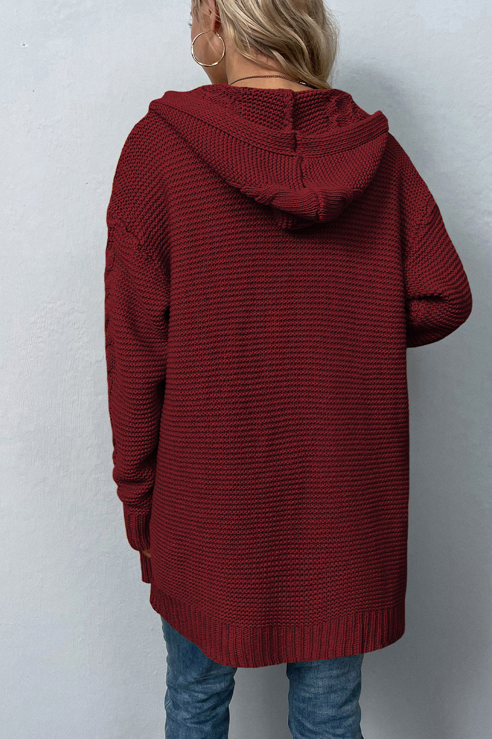 Miro - Cable-Knit Dropped Shoulder Hooded Cardigan