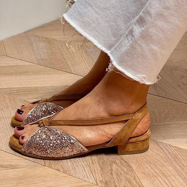 LUCREZIA | Elegant Glitter Sandals with Low Soles for a Chic and Comfortable Look