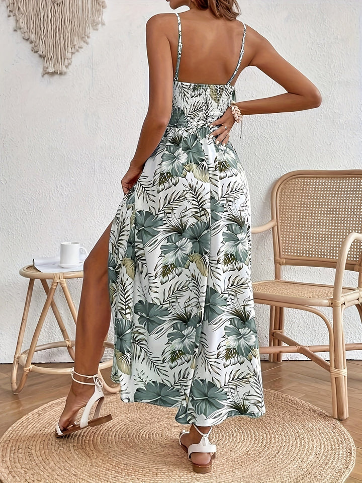 Javor - Floral Maxi Dress with V-Neck and Straps