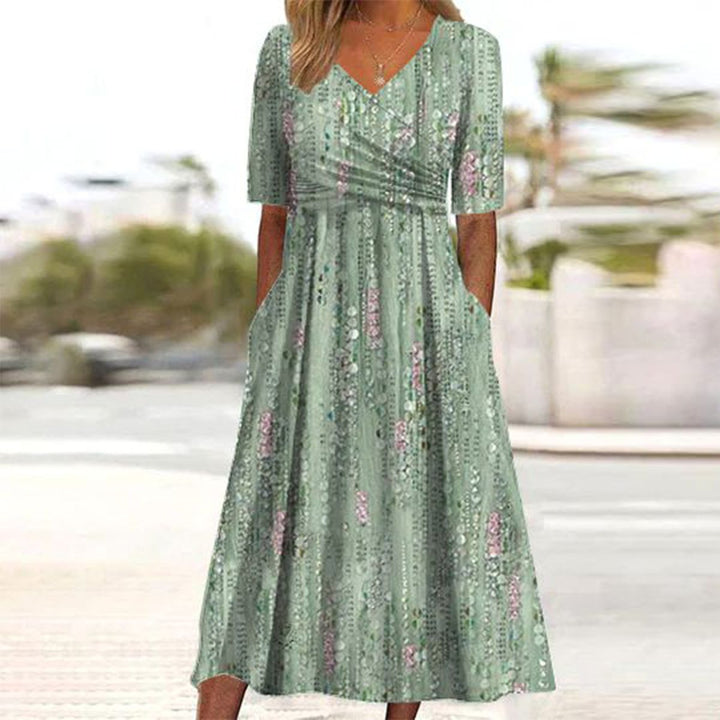 Pristine - Floral Patterned High Waist A-line Dress