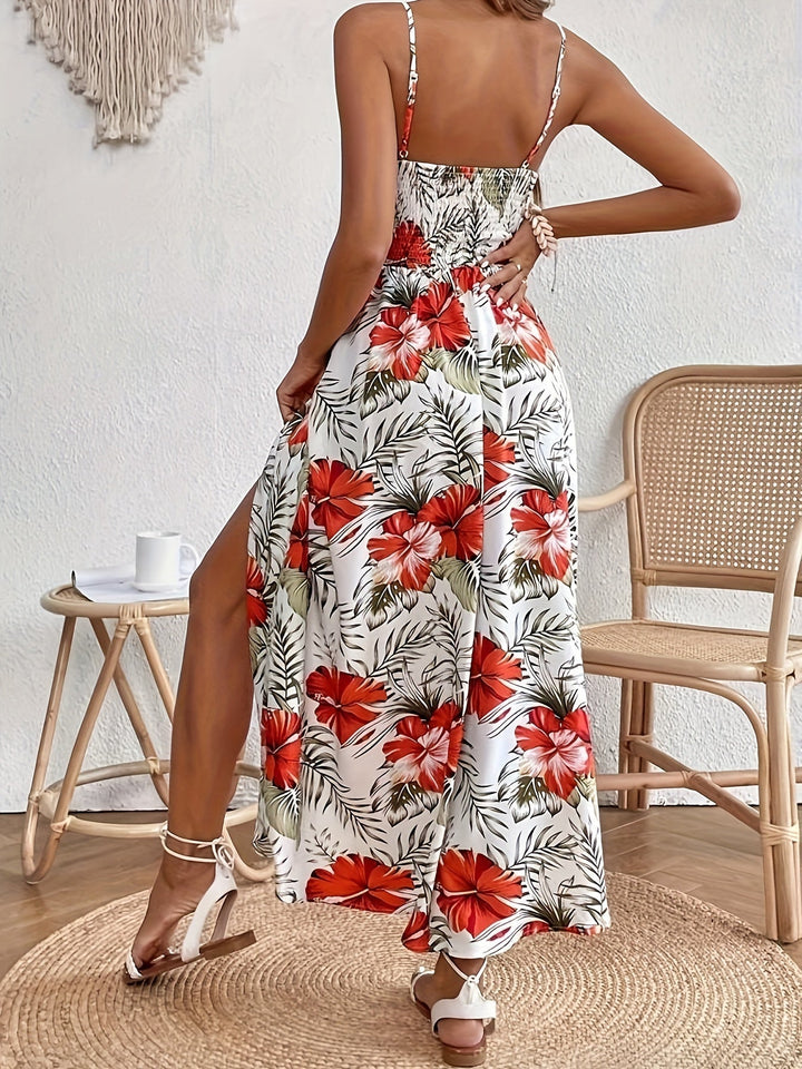 Javor - Floral Maxi Dress with V-Neck and Straps