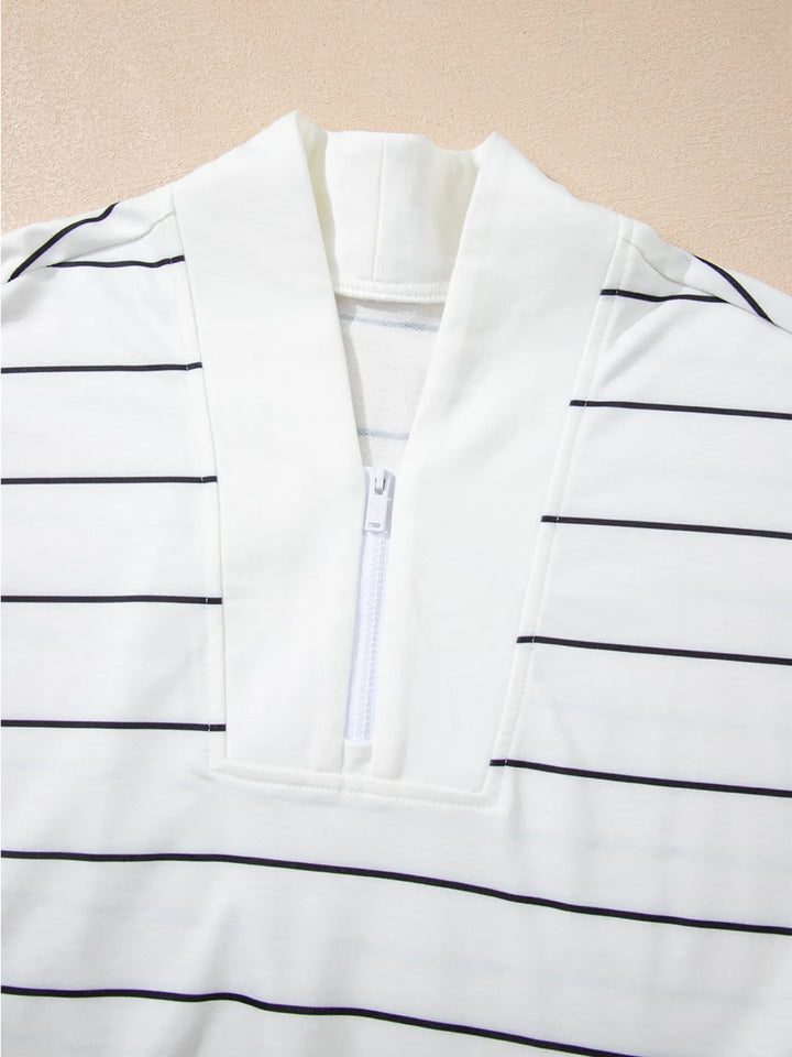 Striped Quarter Zip Sweatshirt with Relaxed Fit
