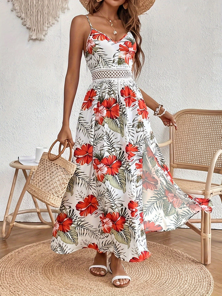 Javor - Floral Maxi Dress with V-Neck and Straps