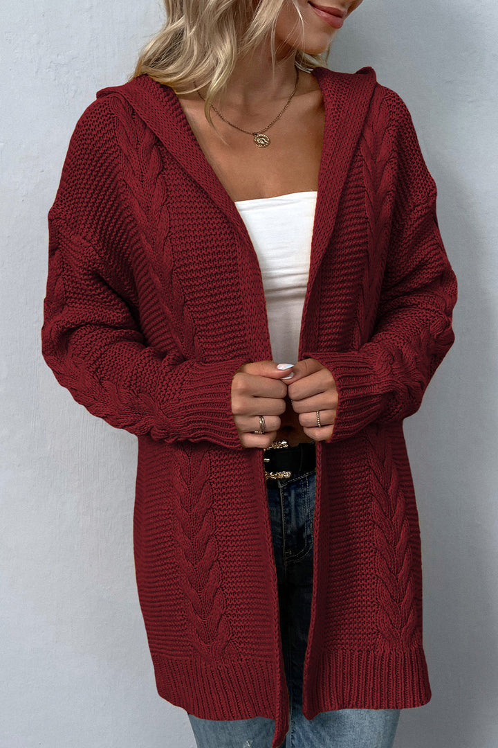 Miro - Cable-Knit Dropped Shoulder Hooded Cardigan