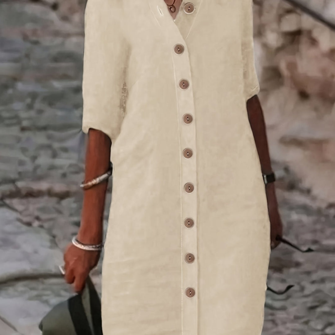 Sarah™ | Button-Down Linen Shirt Dress