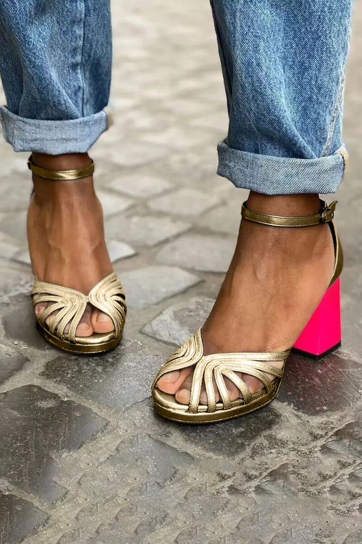 LUMA | Elegant Metallic Sandal with Fluorescent Heel for a Unique Style