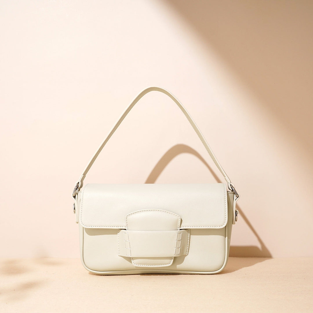 Women’s Genuine Leather Small Square Shoulder Bag – Minimalist Flap Crossbody