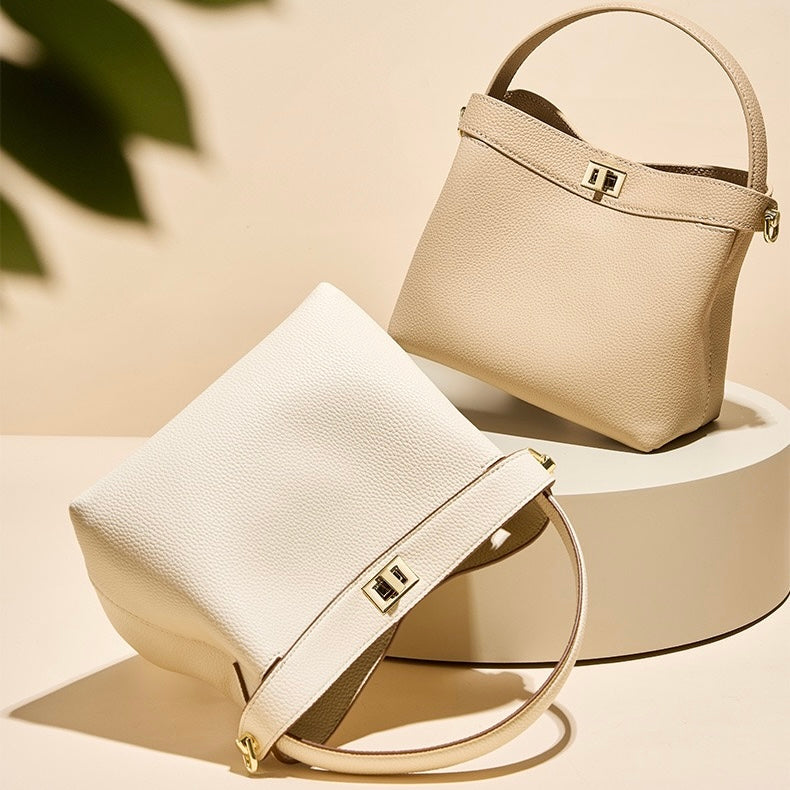 Women’s Genuine Leather Minimalist Bucket Bag