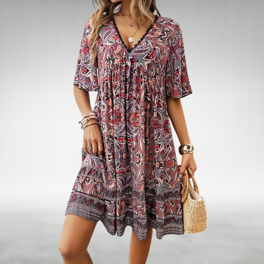 Saylor - Bohemian Paisley Print V-Neck Summer Dress