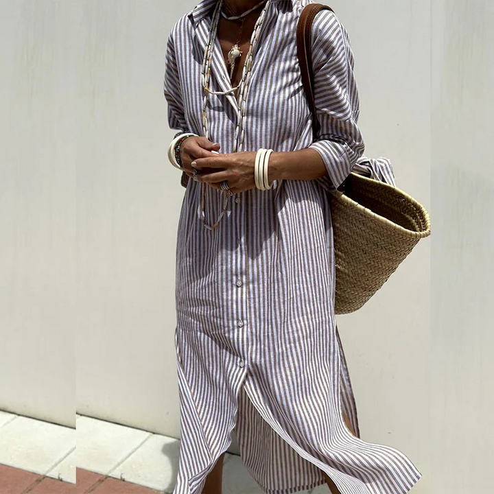 Cerys - Elegant Striped Shirt Dress
