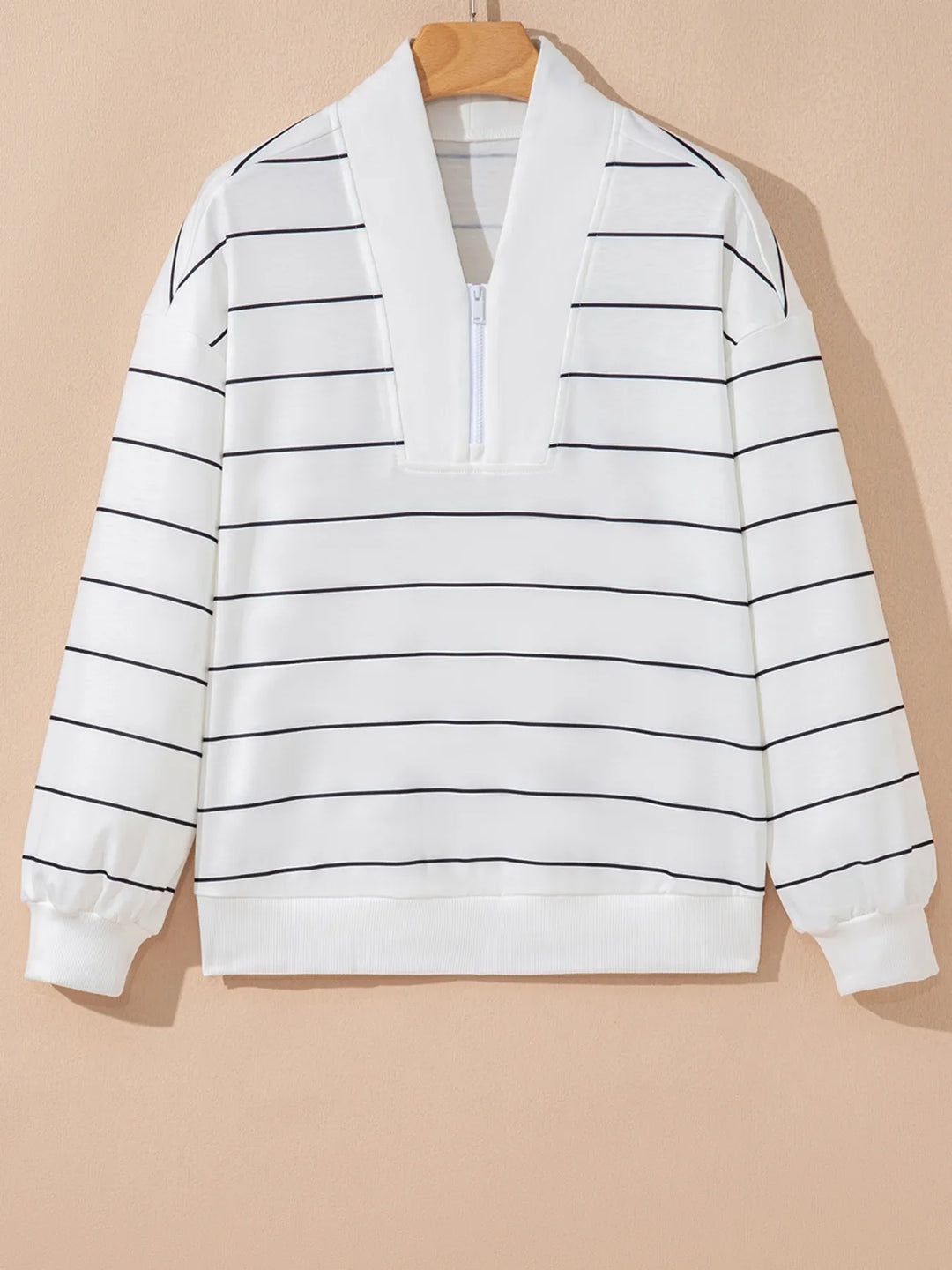Striped Quarter Zip Sweatshirt with Relaxed Fit