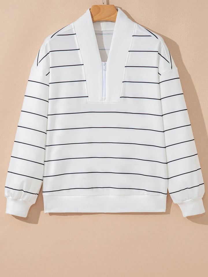 Striped Quarter Zip Sweatshirt with Relaxed Fit