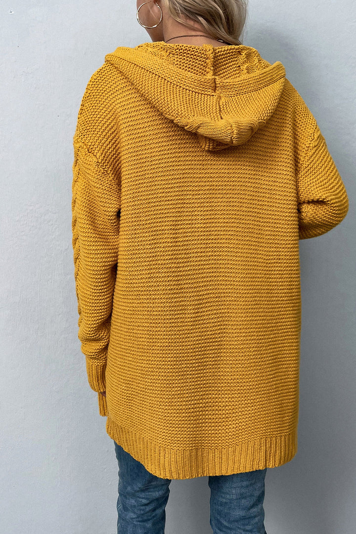 Miro - Cable-Knit Dropped Shoulder Hooded Cardigan