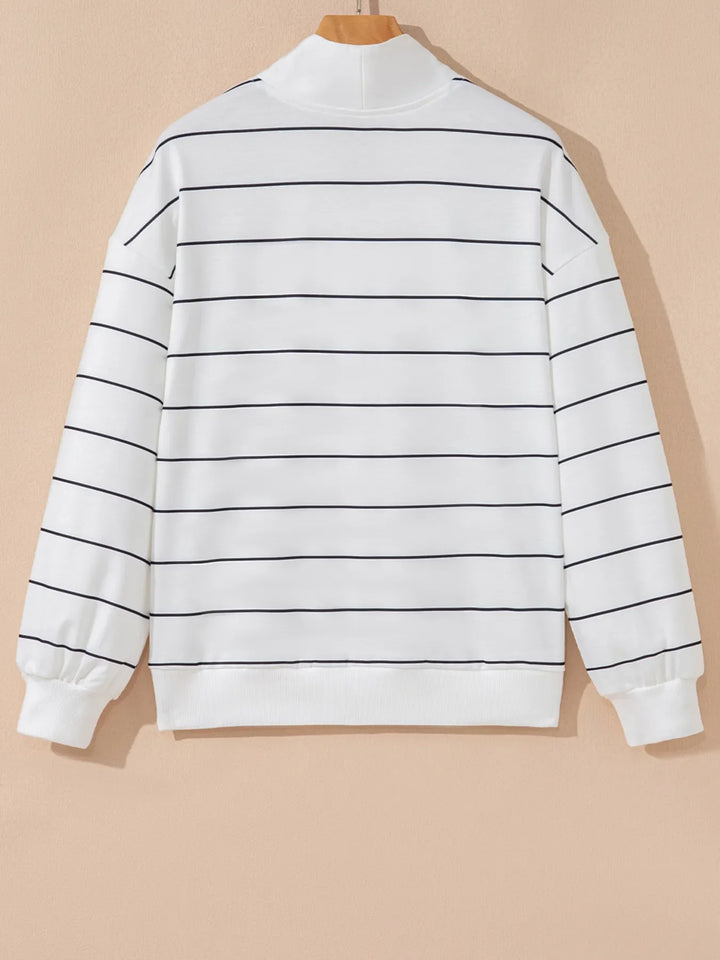 Striped Quarter Zip Sweatshirt with Relaxed Fit