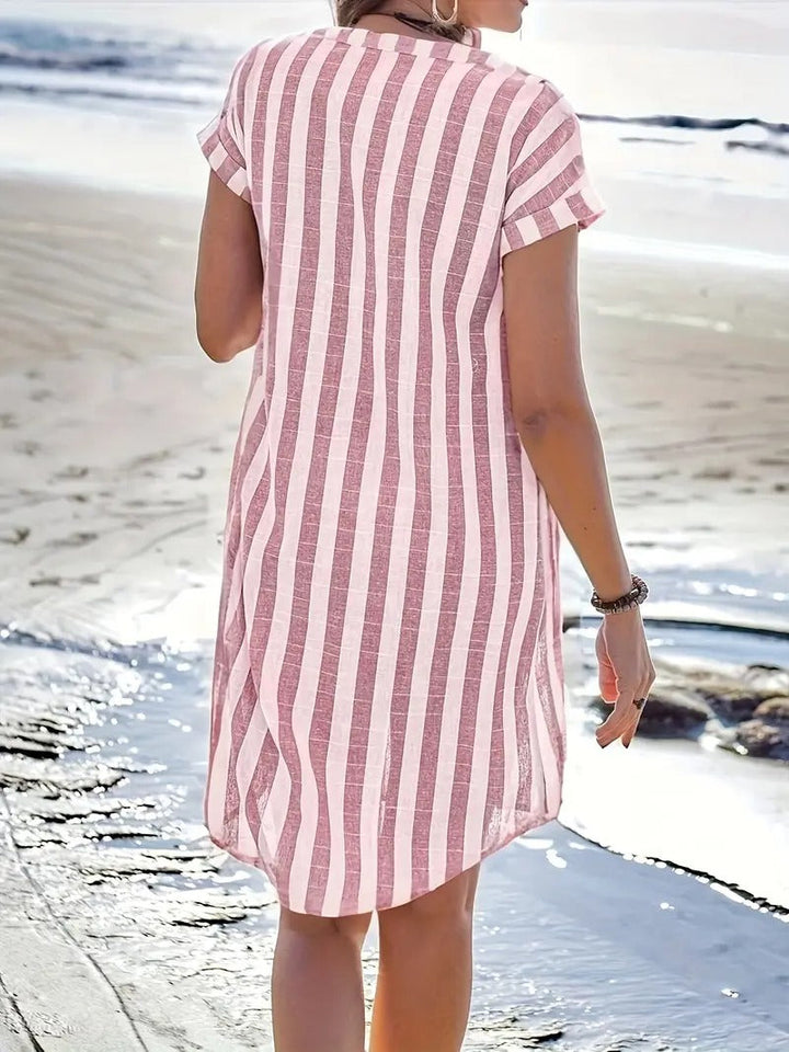 Jenna™ | Striped Short Sleeve Shirt Dress
