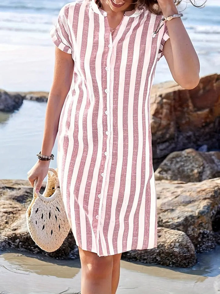 Jenna™ | Striped Short Sleeve Shirt Dress