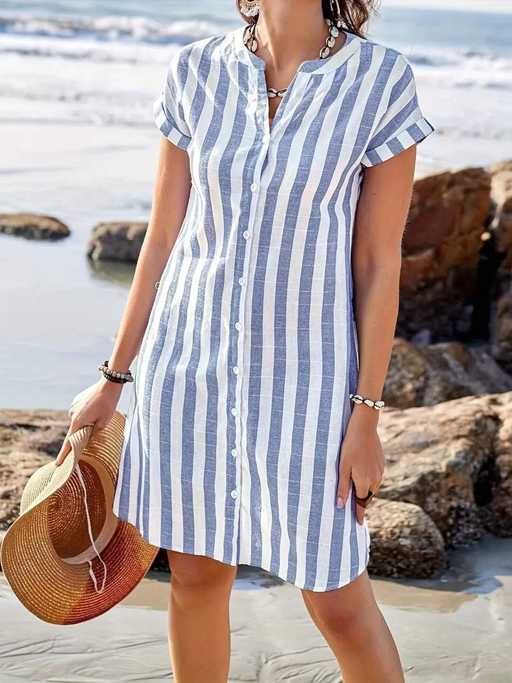 Jenna™ | Striped Short Sleeve Shirt Dress