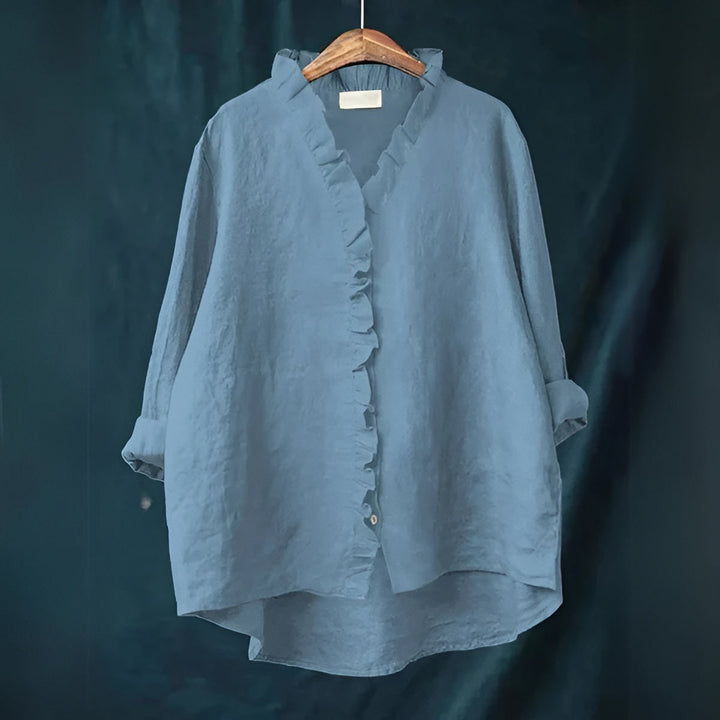 Savannah | Ruffled Button-Front Linen Blouse